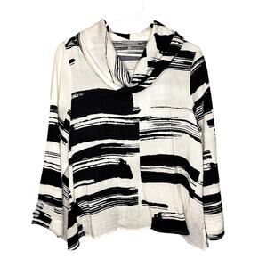 Habitat Black & White Artsy Stripe Cowl Neck Cuff Sleeve Top S